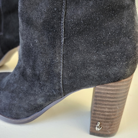 Sam Edelman Olly River Black Distress Suede square Toe Pull on Knee High Size 7 - Picture 4 of 10